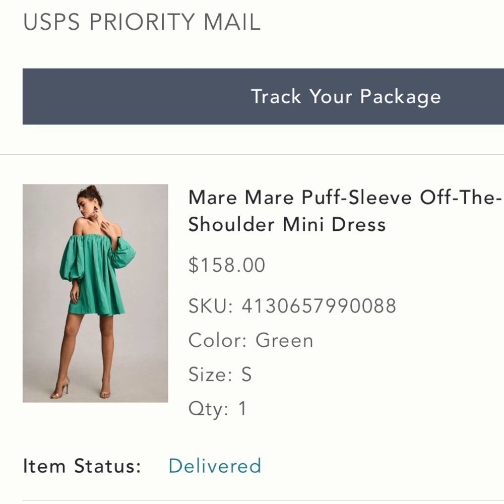 Anthropologie Emerald Puff-Sleeve Mini Dress